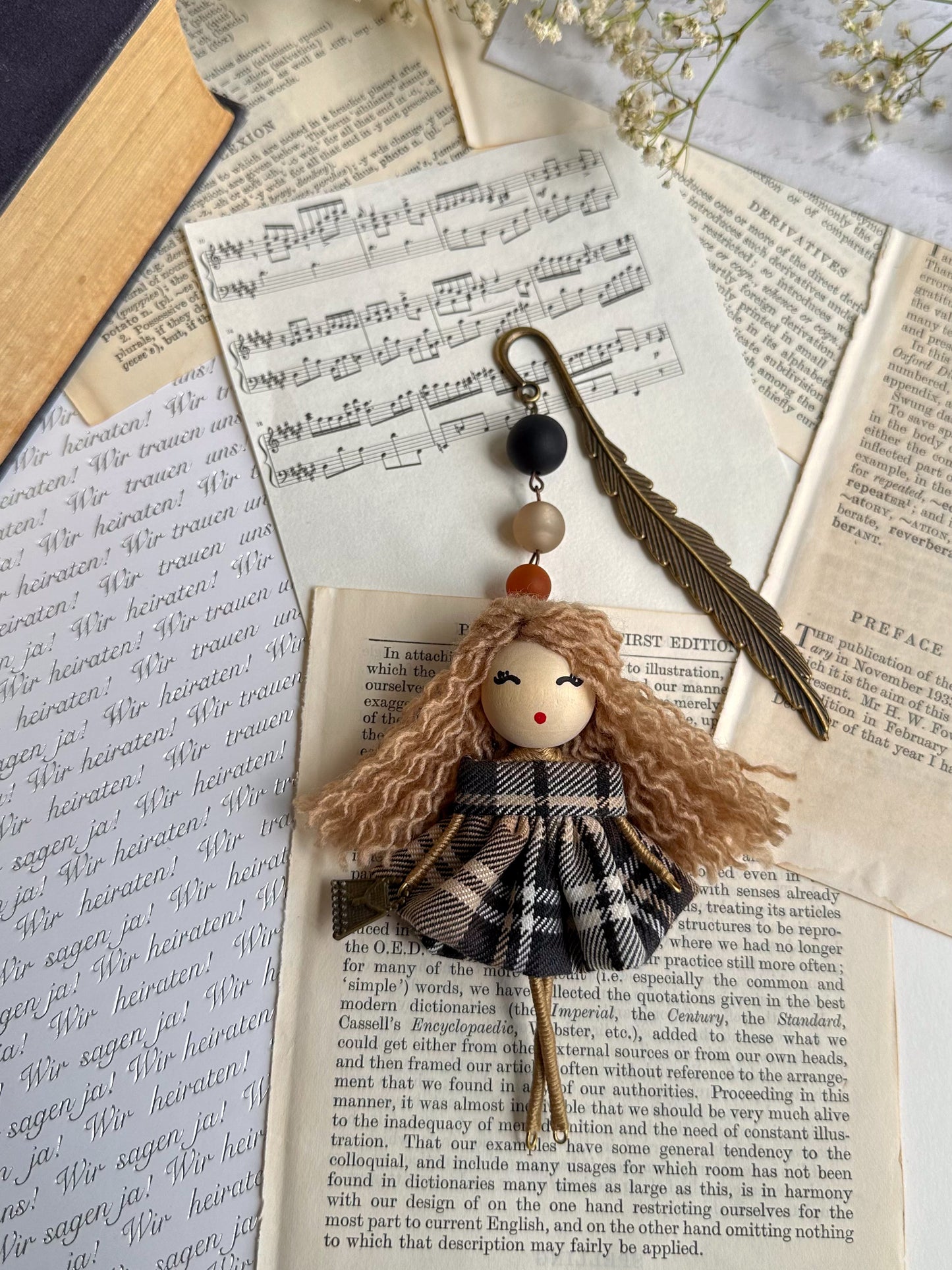 Vintage Bookmark with Handmade Doll