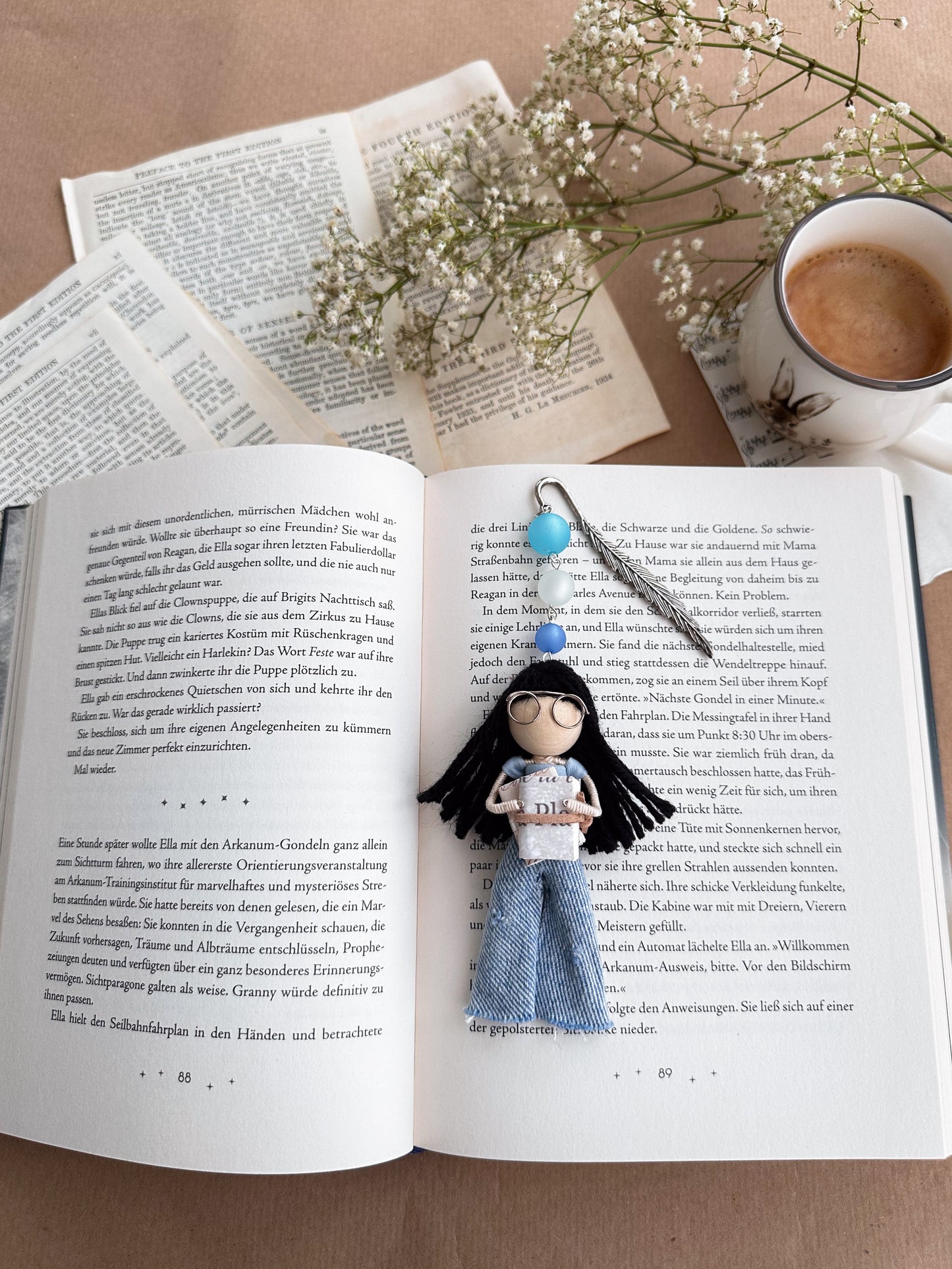 Bookmark Doll with Glasses and Books