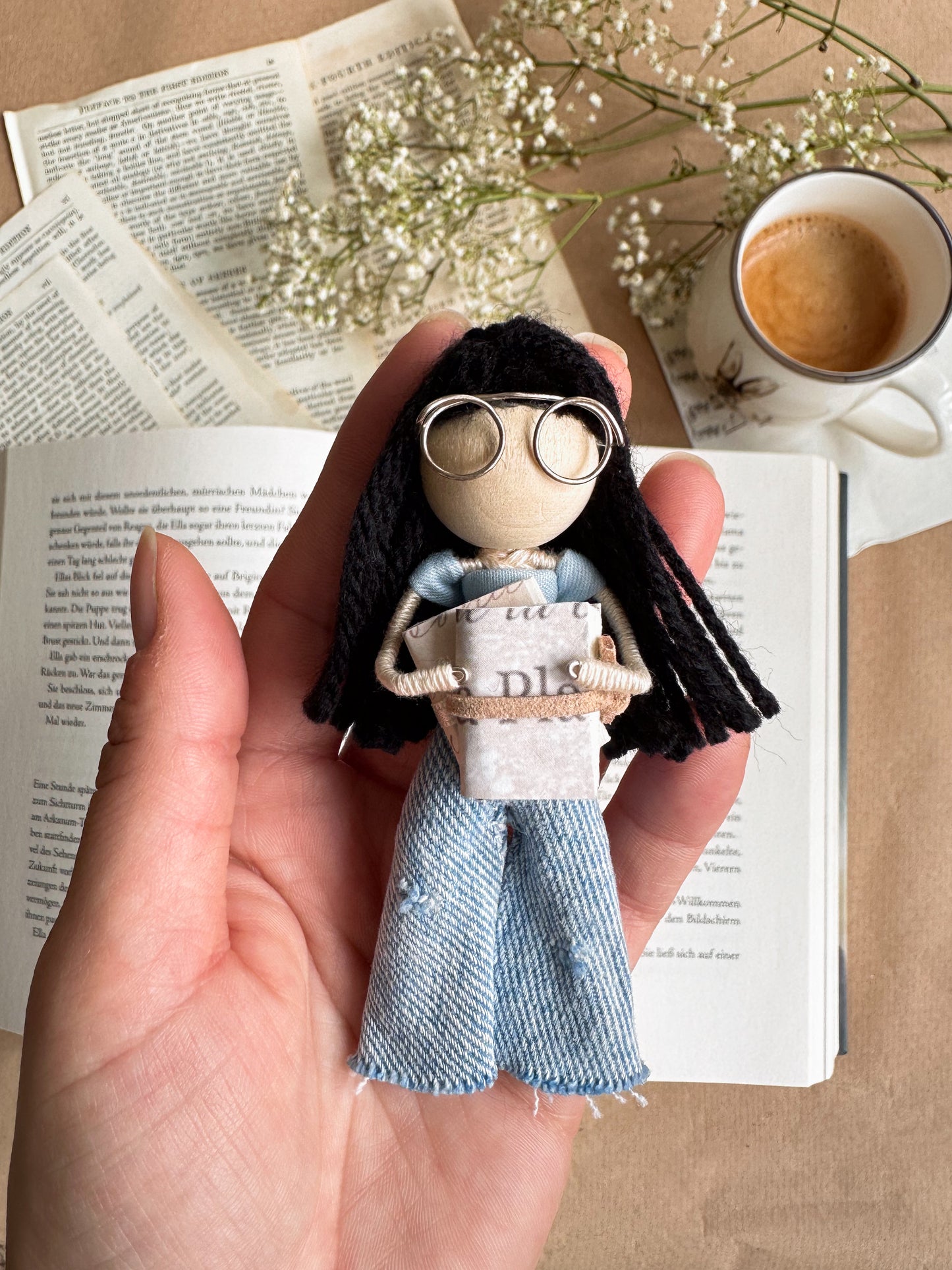 Bookmark Doll with Glasses and Books