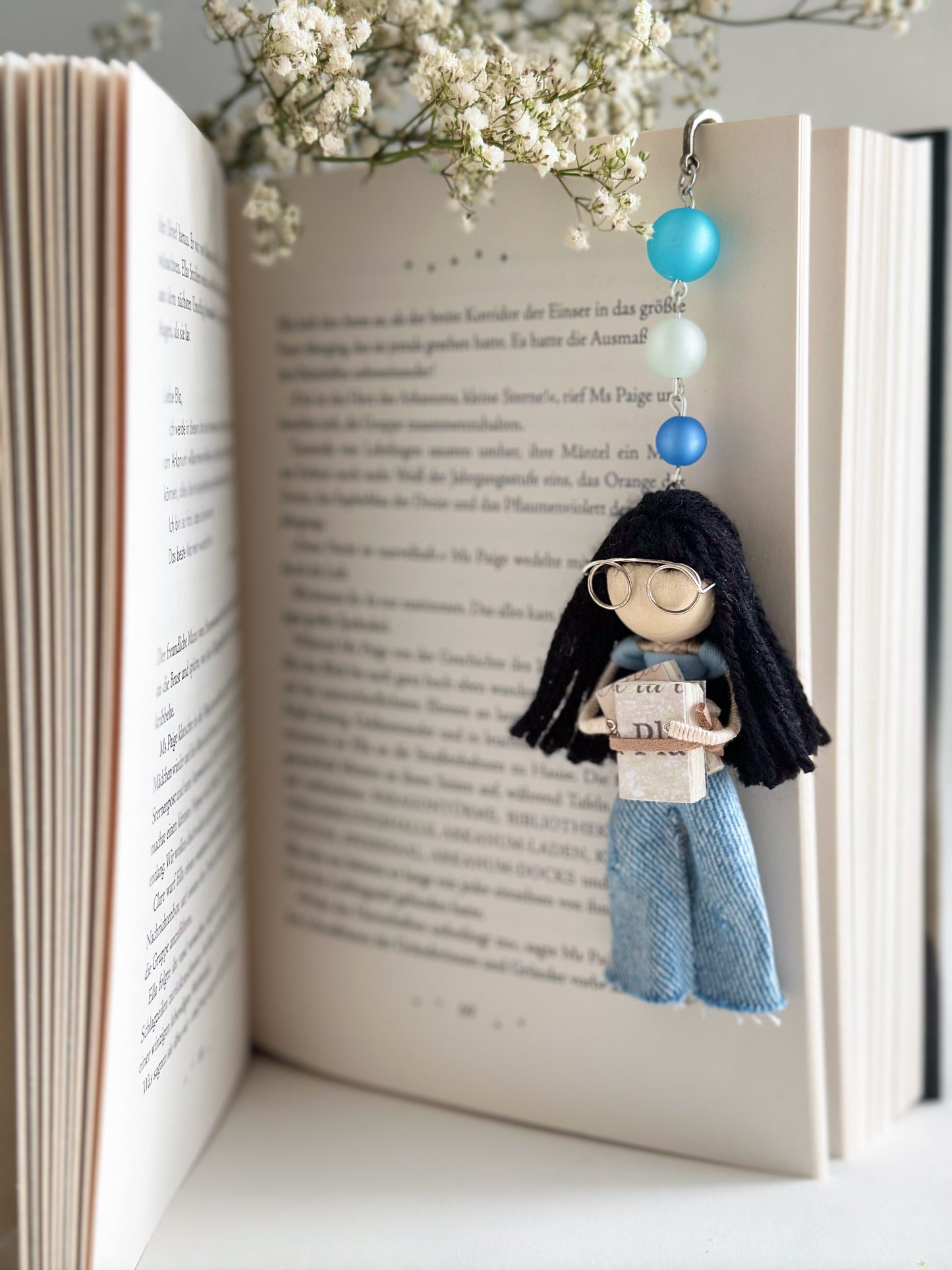 Bookmark Doll with Glasses and Books