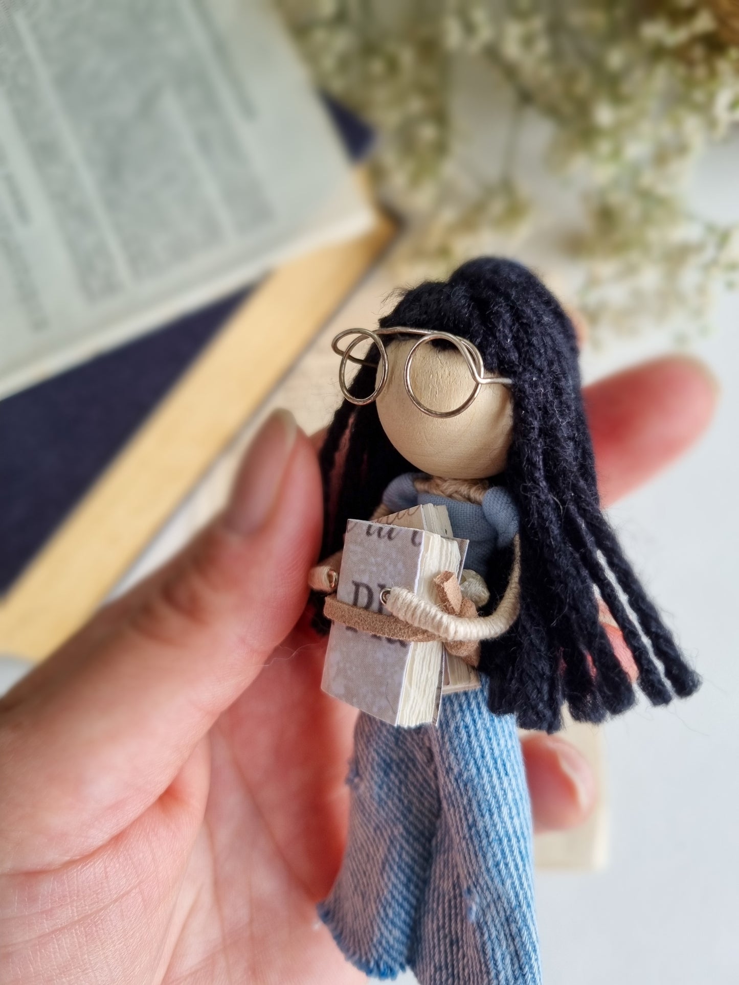 Bookmark Doll with Glasses and Books